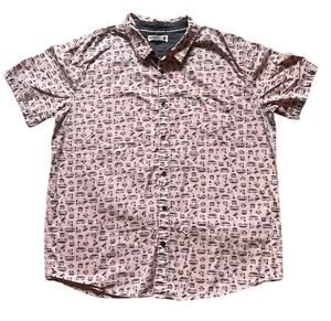 Surfer Pink Button Down Casual Shirt Mens Size XXL Beach Cali Blockcore Palms